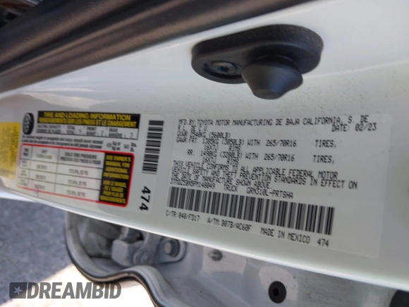 2023 Toyota Tacoma SR5 z VIN 3TMDZ5BN5PM148049, wystawiony jako IAAI lot #41648232 z przebiegiem 22 570 mil mil oraz . Historia ofert i sprzedaży dostępna na DreamBid. Obrazek 9.
