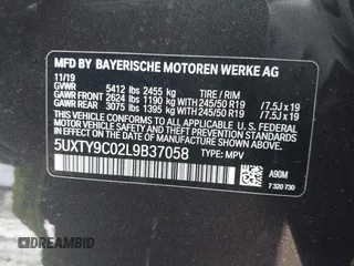 2020 BMW X3 M40i with VIN 5UXTY9C02L9B37058, listed as a IAAI auction lot 41597200 with 29,715 mi miles and . Bid and sale history available at DreamBid. Image 9.