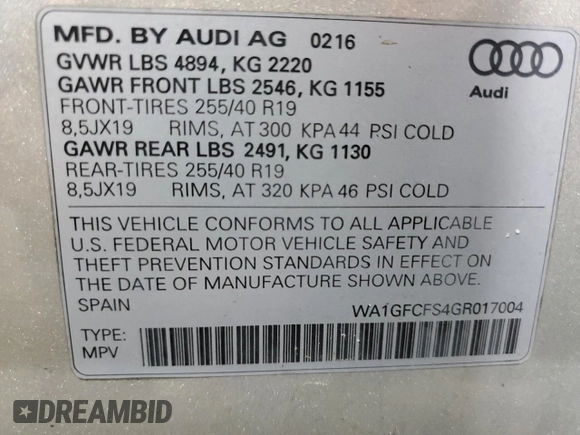 2016 Audi Q3 Prestige с VIN WA1GFCFS4GR017004, выставлен на аукционе Copart как лот 54361035 с пробегом 99 121 миль миль и Списание • Salvage title. История ставок и продаж доступна на DreamBid. Изображение 14.