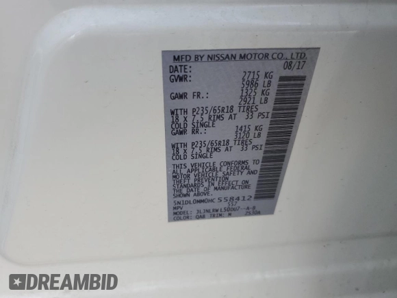 2017 Infiniti QX60 with VIN 5N1DL0MM0HC558412, listed as a Copart auction lot 42632265 with 84,319 mi miles and Salvage Title. Bid and sale history available at DreamBid. Image 15.