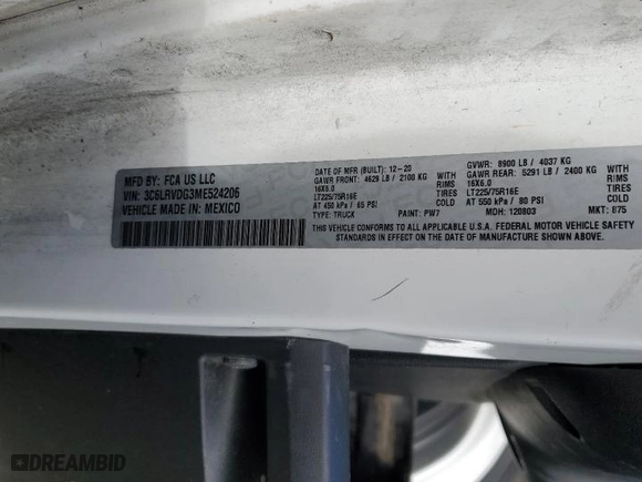2021 Ram ProMaster Cargo Van with VIN 3C6LRVDG3ME524206, listed as a Copart auction lot 83897724 with 251,773 mi miles and Salvage Title. Bid and sale history available at carsss.com. Image 16.