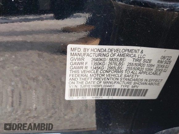 2023 Acura MDX w/A-Spec Package с VIN 5J8YE1H09PL004461, выставлен на аукционе IAAI как лот 42115065 с пробегом Не указан миль и . История ставок и продаж доступна на DreamBid. Изображение 9.