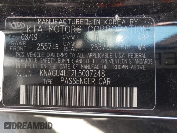 2020 Kia Optima Hybrid EX with VIN KNAGU4LE2L5037248, listed as a Copart auction lot 67170544 with 68,746 mi miles and Salvage Title. Bid and sale history available at carsss.com. Image 15.