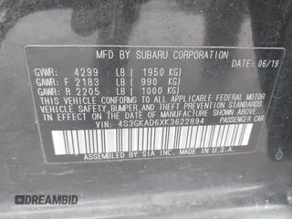 2019 Subaru Impreza Premium with VIN 4S3GKAD6XK3622894, listed as a IAAI auction lot 41947396 with 68,277 mi miles. Bid and sale history available at carsss.com. Image 9.