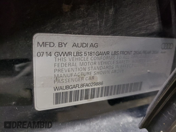 2015 Audi S4 Premium Plus with VIN WAUBGAFL8FA029886, listed as a Copart auction lot 64437204 with 87,790 mi miles and Salvage Title. Bid and sale history available at carsss.com. Image 12.