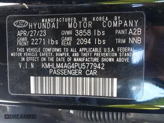 2023 Hyundai Elantra Preferred with VIN KMHLM4AG4PU577942, listed as a IAAI auction lot 41522365 with 41,744 mi miles. Bid and sale history available at carsss.com. Image 9.