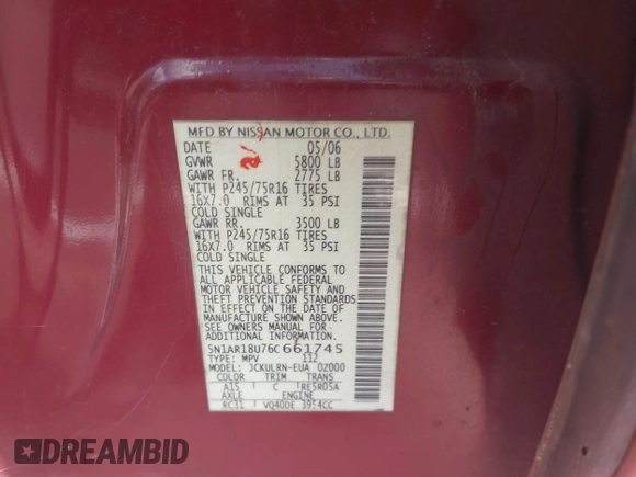 2006 Nissan Pathfinder SE с VIN 5N1AR18U76C661745, выставлен на аукционе IAAI как лот 42147944 с пробегом 384 230 миль миль и . История ставок и продаж доступна на DreamBid. Изображение 9.