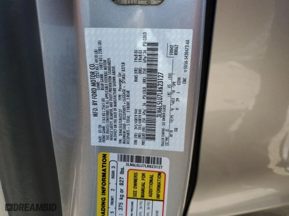 2020 Lincoln MKZ Hybrid Reserve with VIN 3LN6L5LU7LR623127, listed as a Copart auction lot 52403645 with 32,935 mi miles and Salvage Title. Bid and sale history available at carsss.com. Image 12.