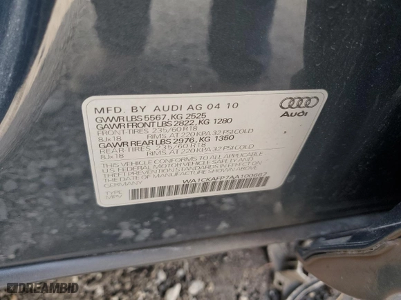 2010 Audi Q5 Premium with VIN WA1CKAFP7AA100667, listed as a Copart auction lot 87127404 with 162,118 mi miles and Clean Title. Bid and sale history available at carsss.com. Image 13.