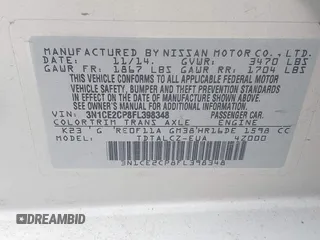 2015 Nissan Note SV with VIN 3N1CE2CP8FL398348, listed as a IAAI auction lot 42459572 with 148,067 mi miles and . Bid and sale history available at DreamBid. Image 9.