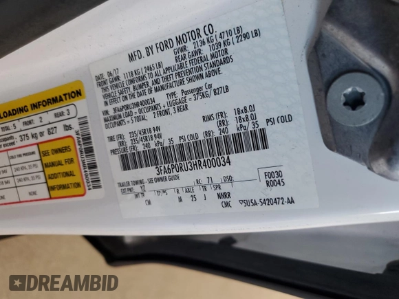 2017 Ford Fusion Hybrid Titanium z VIN 3FA6P0RU3HR400034, wystawiony jako Copart lot #62689795 z przebiegiem 109 118 mil mil oraz Szkoda całkowita • Salvage title. Historia ofert i sprzedaży dostępna na DreamBid. Obrazek 12.