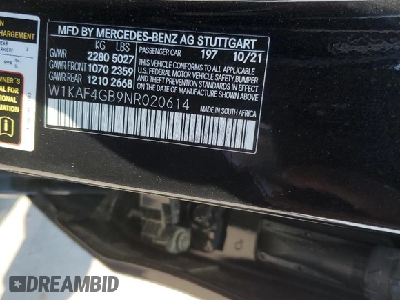 2022 Mercedes-Benz C 300 z VIN W1KAF4GB9NR020614, wystawiony jako Copart lot #66402774 z przebiegiem 14 880 mil mil oraz Szkoda całkowita • Salvage title. Historia ofert i sprzedaży dostępna na DreamBid. Obrazek 12.