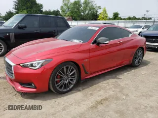 2017 Infiniti Q60 Red Sport 400 with VIN JN1FV7EK9HM610355, listed as a Copart auction lot 57042185 with 54,581 mi miles and Salvage title. Bid and sale history available at DreamBid. Image 1.
