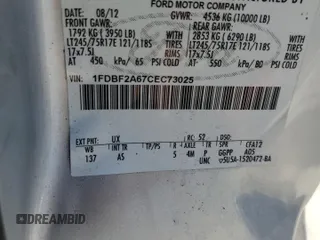 2012 Ford F-250 XL with VIN 1FDBF2A67CEC73025, listed as a Copart auction lot 75308984 with 107,018 mi miles and Salvage title. Bid and sale history available at DreamBid. Image 13.