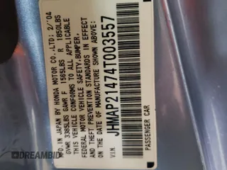 2004 Honda S2000 with VIN JHMAP21474T003557, listed as a Copart auction lot 51463145 with 228,020 mi miles and Salvage Title. Bid and sale history available at DreamBid. Image 12.