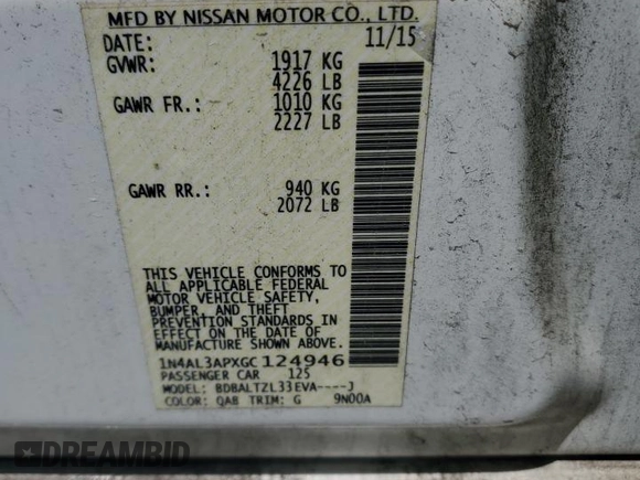 2016 Nissan Altima S z VIN 1N4AL3APXGC124946, wystawiony jako Copart lot #55497625 z przebiegiem 125 306 mil mil oraz Szkoda całkowita • Salvage title. Historia ofert i sprzedaży dostępna na DreamBid. Obrazek 13.