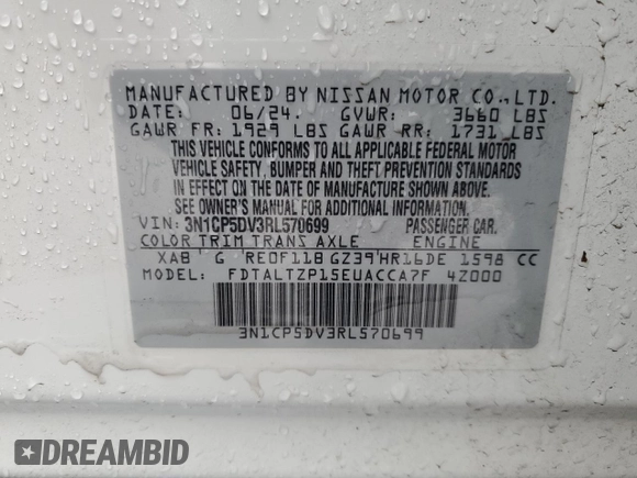 2024 Nissan Kicks SR with VIN 3N1CP5DV3RL570699, listed as a Copart auction lot 43344445 with 13,763 mi miles and Salvage Title. Bid and sale history available at DreamBid. Image 14.