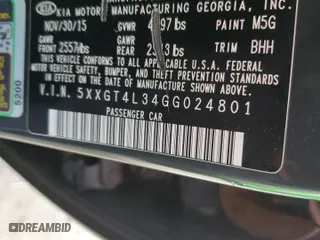 2016 Kia Optima LX with VIN 5XXGT4L34GG024801, listed as a Copart auction lot 51017585 with 109,071 mi miles and Salvage Title. Bid and sale history available at carsss.com. Image 13.