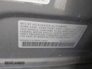 2008 Volkswagen Passat Komfort with VIN WVWAK73CX8P019820, listed as a IAAI auction lot 42641605 with 124,731 mi miles and . Bid and sale history available at DreamBid. Image 9.