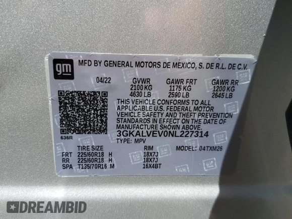2022 GMC Terrain SLT with VIN 3GKALVEV0NL227314, listed as a Copart auction lot 62262175 with 24,837 mi miles and Salvage title. Bid and sale history available at DreamBid. Image 13.