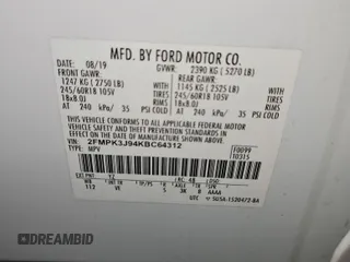 2019 Ford Edge SEL with VIN 2FMPK3J94KBC64312, listed as a IAAI auction lot 42178612 with 75,572 mi miles. Bid and sale history available at carsss.com. Image 1.