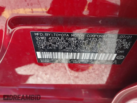 2021 Lexus IS 350 F Sport z VIN JTHGZ1B21M5047800, wystawiony jako IAAI lot #42618974 z przebiegiem 34 815 mil mil oraz . Historia ofert i sprzedaży dostępna na DreamBid. Obrazek 9.