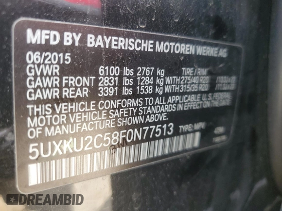 2015 BMW X6 xDrive35i z VIN 5UXKU2C58F0N77513, wystawiony jako Copart lot #55859345 z przebiegiem 82 560 mil mil oraz Szkoda całkowita • Salvage title. Historia ofert i sprzedaży dostępna na DreamBid. Obrazek 13.