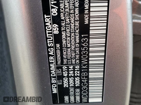 2019 Mercedes-Benz A 220 with VIN WDD3G4FB1KW035631, listed as a Copart auction lot 61694185 with 99,701 mi miles and Clean title. Bid and sale history available at DreamBid. Image 12.