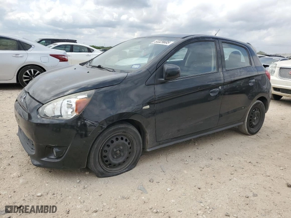 2015 Mitsubishi Mirage DE with VIN ML32A3HJ5FH041919, listed as a Copart auction lot 53329685 with 152,577 mi miles and Salvage Title. Bid and sale history available at carsss.com. Image 1.