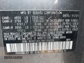 2022 Subaru Outback Premium z VIN 4S4BTADC3N3159333, wystawiony jako IAAI lot #42456090 z przebiegiem 57 861 mil mil oraz . Historia ofert i sprzedaży dostępna na DreamBid. Obrazek 9.