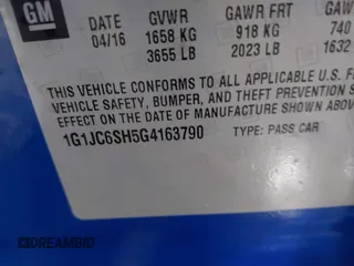 2016 Chevrolet Sonic LT with VIN 1G1JC6SH5G4163790, listed as a IAAI auction lot 41629040 with 82,381 mi miles. Bid and sale history available at carsss.com. Image 9.