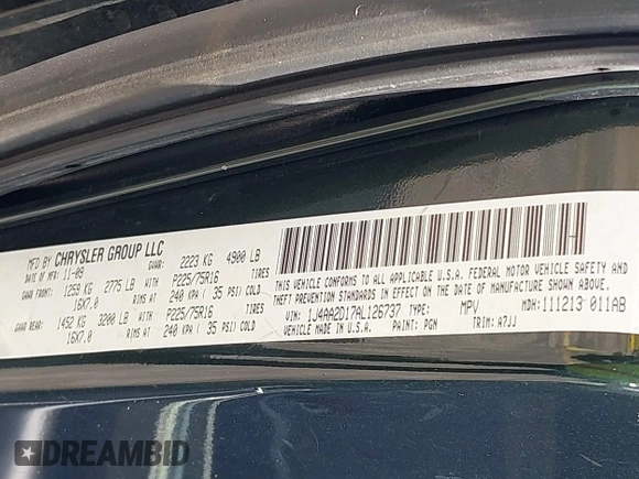 2010 Jeep Wrangler Sport with VIN 1J4AA2D17AL126737, listed as a IAAI auction lot 42237596 with 119,391 mi miles and . Bid and sale history available at carsss.com. Image 9.