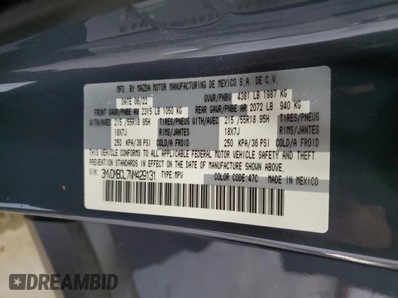 2022 Mazda CX-30 S Carbon Edition с VIN 3MVDMBCL7NM429131, выставлен на аукционе Copart как лот 42421695 с пробегом 21 825 миль миль и Списание • Salvage title. История ставок и продаж доступна на DreamBid. Изображение 14.