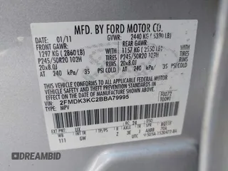 2011 Ford Edge Limited с VIN 2FMDK3KC2BBA79995, выставлен на аукционе IAAI как лот 42694736 с пробегом 84 186 миль миль и . История ставок и продаж доступна на DreamBid. Изображение 9.
