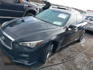 2020 Infiniti Q50 Red Sport 400 with VIN JN1FV7AR3LM660552, listed as a IAAI auction lot 41477949 with 53,392 mi miles and . Bid and sale history available at carsss.com. Image 2.
