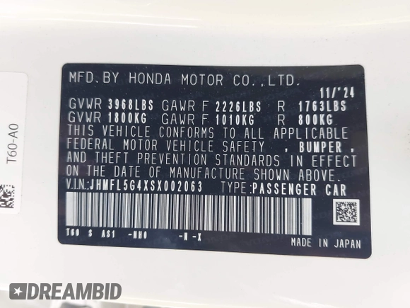 2025 Honda Civic Type R z VIN JHMFL5G4XSX002063, wystawiony jako IAAI lot #41979140 z przebiegiem 3 926 mil mil oraz . Historia ofert i sprzedaży dostępna na DreamBid. Obrazek 9.