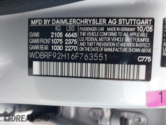 2006 Mercedes-Benz C 280 Luxury with VIN WDBRF92H16F763551, listed as a IAAI auction lot 42380364 with 253,957 mi miles and . Bid and sale history available at DreamBid. Image 9.