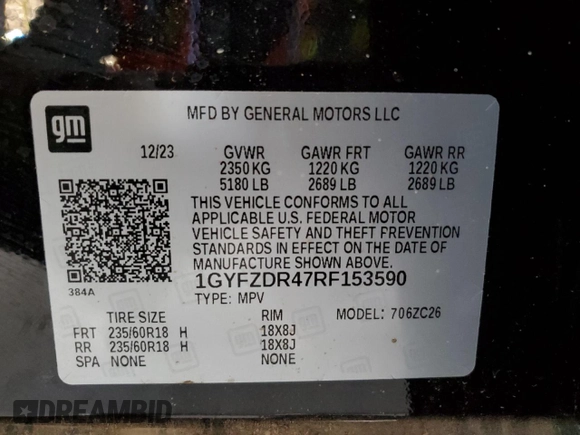 2024 Cadillac XT4 AWD Premium Luxury with VIN 1GYFZDR47RF153590, listed as a Copart auction lot 42846045 with 2,261 mi miles and Salvage title. Bid and sale history available at DreamBid. Image 12.