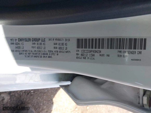 2015 Chrysler 200 C with VIN 1C3CCCEG0FN584234, listed as a IAAI auction lot 41867165 with 107,366 mi miles. Bid and sale history available at carsss.com. Image 9.