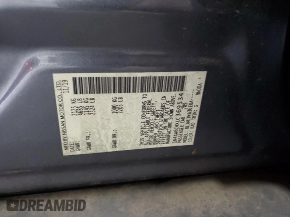 2020 Nissan Maxima SV z VIN 1N4AA6CVXLC369534, wystawiony jako Copart lot #55363295 z przebiegiem 98 438 mil mil oraz Szkoda całkowita • Salvage title. Historia ofert i sprzedaży dostępna na DreamBid. Obrazek 12.