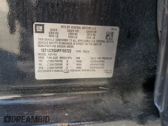 2015 GMC Sierra 2500HD SLT with VIN 1GT12ZEG4FF160722, listed as a Copart auction lot 75458644 with 337,580 mi miles and Salvage title. Bid and sale history available at DreamBid. Image 13.