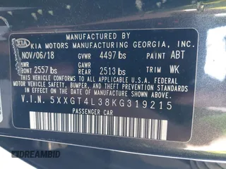 2019 Kia Optima LX z VIN 5XXGT4L38KG319215, wystawiony jako IAAI lot #42226251 z przebiegiem 70 449 mil mil oraz . Historia ofert i sprzedaży dostępna na DreamBid. Obrazek 9.