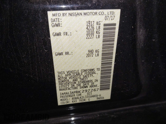 2017 Nissan Altima SV with VIN 1N4AL3AP8HC297267, listed as a IAAI auction lot 41557027 with 89,831 mi miles and . Bid and sale history available at carsss.com. Image 9.