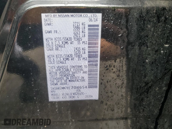 2014 Nissan Pathfinder S with VIN 5N1AR2MM7EC708654, listed as a Copart auction lot 64070845 with 142,368 mi miles and Clean title. Bid and sale history available at DreamBid. Image 13.