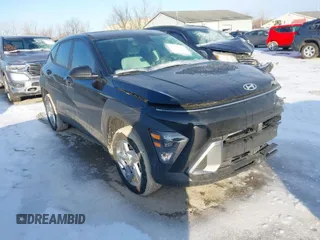 2025 Hyundai Kona SE with VIN KM8HACAB5SU213115, listed as a IAAI auction lot 41535505 with 4,906 mi miles. Bid and sale history available at carsss.com. Image 1.