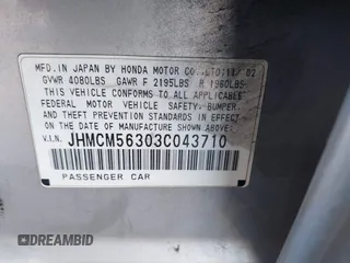 2003 Honda Accord LX with VIN JHMCM56303C043710, listed as a IAAI auction lot 41517509 with 283,083 mi miles and . Bid and sale history available at DreamBid. Image 9.