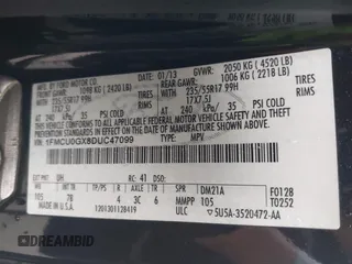2013 Ford Escape SE with VIN 1FMCU0GX8DUC47099, listed as a IAAI auction lot 42573987 with 142,779 mi miles and . Bid and sale history available at DreamBid. Image 9.