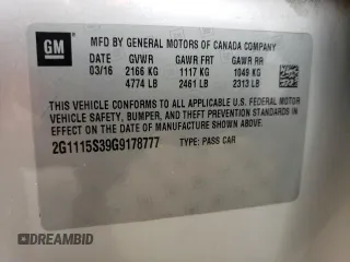 2016 Chevrolet Impala LT z VIN 2G1115S39G9178777, wystawiony jako Copart lot #56921855 z przebiegiem 175 037 mil mil oraz Szkoda całkowita • Salvage title. Historia ofert i sprzedaży dostępna na DreamBid. Obrazek 13.