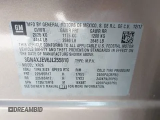 2018 Chevrolet Equinox LT with VIN 3GNAXJEV6JL255810, listed as a IAAI auction lot 42059486 with 94,321 mi miles and . Bid and sale history available at carsss.com. Image 9.