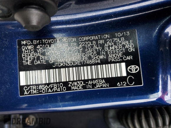 2014 Toyota Prius Four z VIN JTDKN3DUXE1748894, wystawiony jako Copart lot #48542765 z przebiegiem 112 971 mil mil oraz Szkoda całkowita • Salvage title. Historia ofert i sprzedaży dostępna na DreamBid. Obrazek 12.